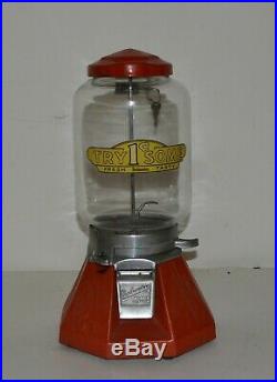 Vintage Northwestern Morris Illinois Red Porcelain Gumball Machine With Key