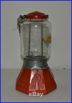 Vintage Northwestern Morris Illinois Red Porcelain Gumball Machine With Key