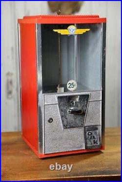 Vintage Oak 25 Cent Vending Machine Toy prize premium gumboil machine with key