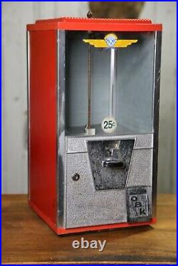 Vintage Oak 25 Cent Vending Machine Toy prize premium gumboil machine with key