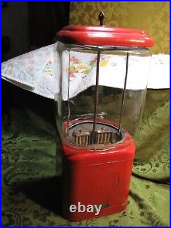 Vintage Oak Acorn 1 Opening Gumball Vending Machine 5 Cent Coin Operated