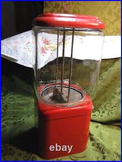 Vintage Oak Acorn 1 Opening Gumball Vending Machine 5 Cent Coin Operated