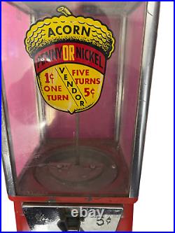 Vintage Oak Acorn 1c / 5c Vending Machine with Key