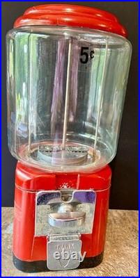 Vintage Oak Acorn Gumball Machine Round Glass Globe With Key Five Cents