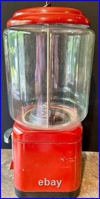 Vintage Oak Acorn Gumball Machine Round Glass Globe With Key Five Cents