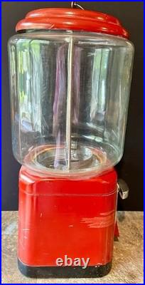 Vintage Oak Acorn Gumball Machine Round Glass Globe With Key Five Cents