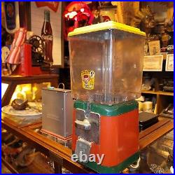 Vintage Oak Acorn Nut Candy Gumball Vending Machine Works with Key