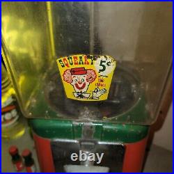 Vintage Oak Acorn Nut Candy Gumball Vending Machine Works with Key