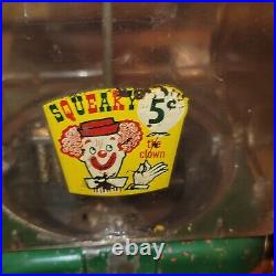 Vintage Oak Acorn Nut Candy Gumball Vending Machine Works with Key