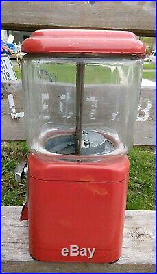 Vintage Oak Acorn One Cent Metal & Glass Gumball Machine, Nice! 1950's