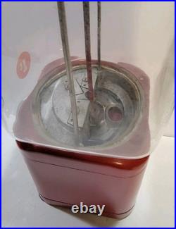 Vintage Oak Acorn One Cent Red Gumball Candy Vending Machine No Key