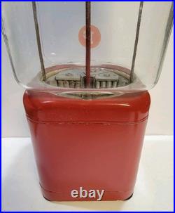 Vintage Oak Acorn One Cent Red Gumball Candy Vending Machine No Key