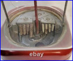 Vintage Oak Acorn One Cent Red Gumball Candy Vending Machine No Key