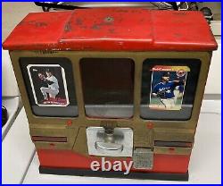 Vintage Oak Premiere Baseball Gum & Card Vendor Machine GOLD FRONT NO KEYS WORKS