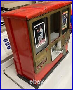 Vintage Oak Premiere Baseball Gum & Card Vendor Machine GOLD FRONT NO KEYS WORKS