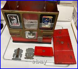 Vintage Oak Premiere Baseball Gum & Card Vendor Machine GOLD FRONT NO KEYS WORKS