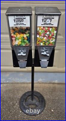 Vintage Oak Vista Candy Machine Double Head Stand ACS Charity 10¢ 25¢ No Keys