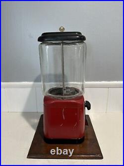 Vintage Old Oak Acorn Gumball Gum Candy Machine 5-Cent On Wood Stand Tabletop