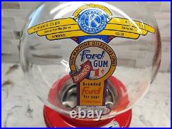 Vintage One Cent Ford Gumball Machine Glass Globe Red, Chute Cover & Side Decals