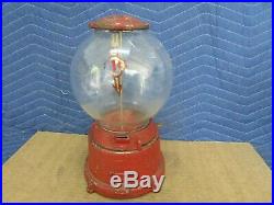 Vintage One Cent Penny Gumball Vending Machine with original round glass globe
