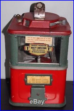 Vintage Original AL HOFF 1 Cent Magic Vendor Candy Peanut Vending Machine w Key