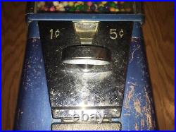 Vintage Original OAK Penny Nickel Combo Gumball Machine withStand Arcade Room