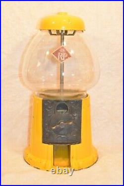 Vintage Original Yellow Carousel Gumball Machine Original Glass 15 x 8 Works