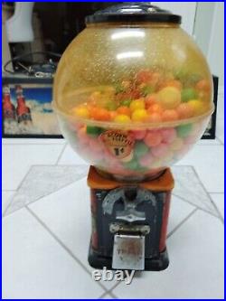 Vintage PENNY 1 CENT GUMBALL GUM VENDING VENDOR MACHINE Red With Key And Prizes
