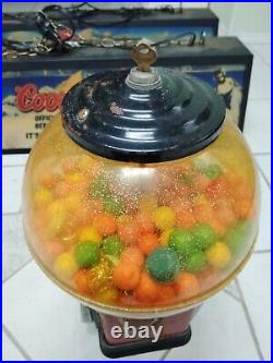 Vintage PENNY 1 CENT GUMBALL GUM VENDING VENDOR MACHINE Red With Key And Prizes