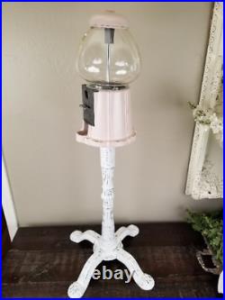 Vintage Pale Pink and White Large Gumball Machine with Stand 38 Tall