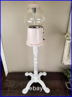 Vintage Pale Pink and White Large Gumball Machine with Stand 38 Tall