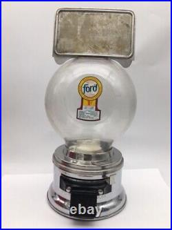 Vintage Penny 1 Cent Ford Gum Gumball Machine with Advertisement Topper