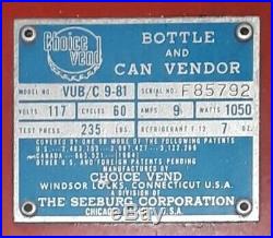 Vintage Pepsi Machine Choice Vend Vub/c 9-81 Coin Op Vending
