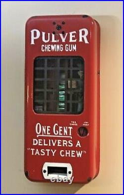 Vintage Pulver Too Chew Red Porcelain 1cent Vending Machine withkeys c1930-1939