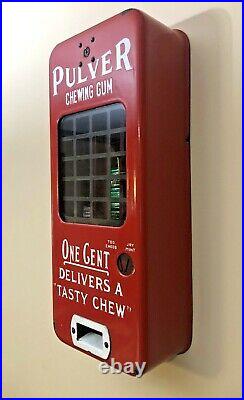 Vintage Pulver Too Chew Red Porcelain 1cent Vending Machine withkeys c1930-1939