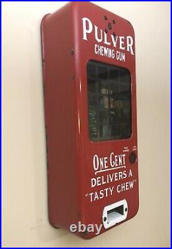 Vintage Pulver Too Chew Red Porcelain 1cent Vending Machine withkeys c1930-1939