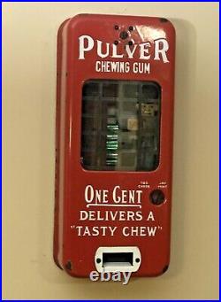 Vintage Pulver Too Chew Red Porcelain 1cent Vending Machine withkeys c1930-1939