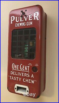 Vintage Pulver Too Chew Red Porcelain 1cent Vending Machine withkeys c1930-1939