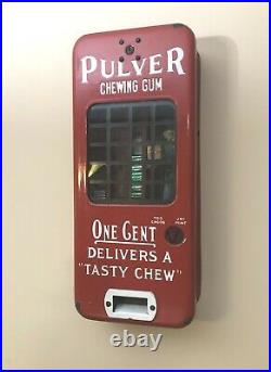 Vintage Pulver Too Chew Red Porcelain 1cent Vending Machine withkeys c1930-1939