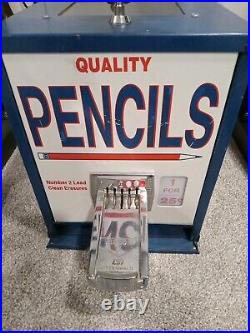 Vintage Quality Pencils Coin Op 25¢ Cent Operated School Vending Machine + key