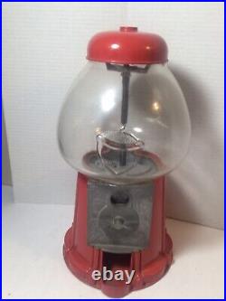 Vintage Red Acorn Embossed 3D Glass Globe Gumball Candy Vending Gum Machine