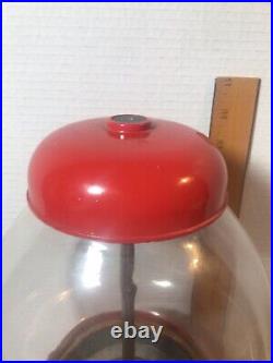 Vintage Red Acorn Embossed 3D Glass Globe Gumball Candy Vending Gum Machine