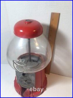 Vintage Red Acorn Embossed 3D Glass Globe Gumball Candy Vending Gum Machine