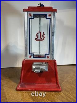 Vintage Red Dean Penny Arcade Products Co. 1 Cent Gumball Machine Tested Working