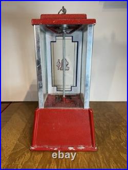 Vintage Red Dean Penny Arcade Products Co. 1 Cent Gumball Machine Tested Working