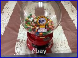 Vintage Red Ford Gum Ball Machine 1 Cent Penny With Plastic Globe & Lock