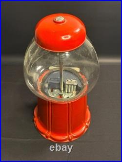 Vintage Red Metal Gumball Candy Machine Coin-Crank Glass Globe Vending Dispenser
