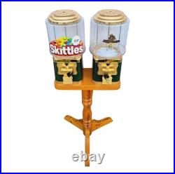 Vintage SSF Twin-Head Candy Gumball Vending Quarter Machine With Keys Green Gold