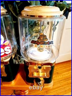 Vintage SSF Twin-Head Candy Gumball Vending Quarter Machine With Keys Green Gold