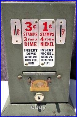 Vintage Schermack 5c 10c Coin Operated Postage Stamp Vending Machine NO KEY